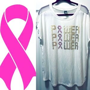 NWT Breast Cancer Awareness T-shirt “POWER”. W/Gold & Pink Metallic Lettering